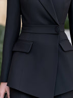 Asymmetric Lapel Decorative Waist-Tab Blazer