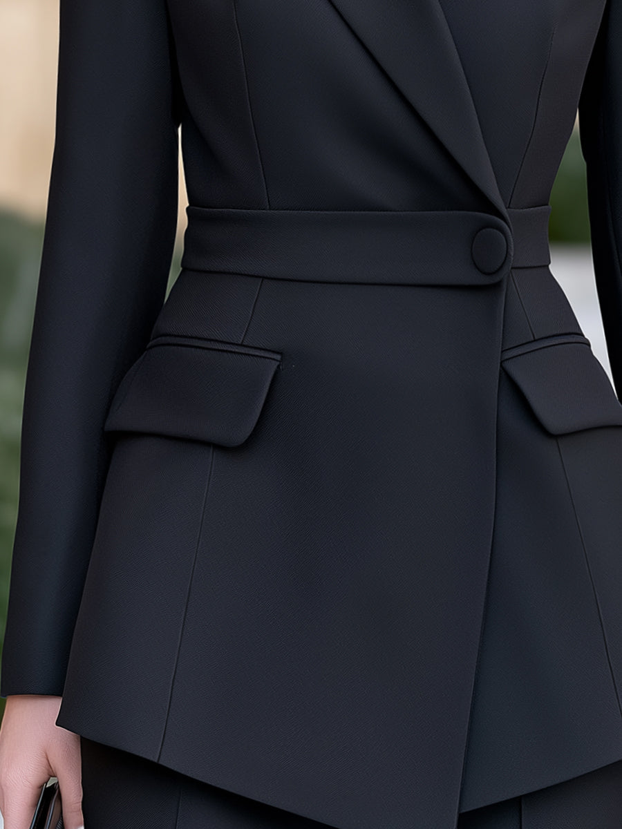 Asymmetric Lapel Decorative Waist-Tab Blazer