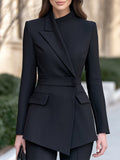 Asymmetric Lapel Decorative Waist-Tab Blazer