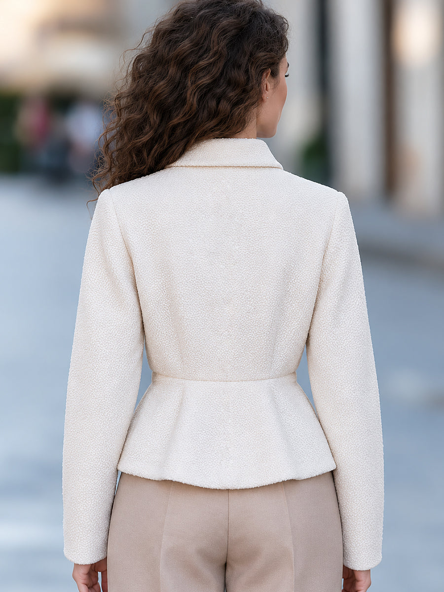 Textured Fleece Button-front Jacket With A Ruffled Hem