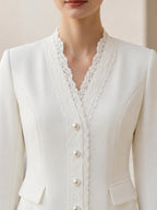 Pearl Button Lace-Trimmed Blazer