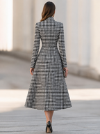 Houndstooth High-Neck A-Line Midi Dress Coat