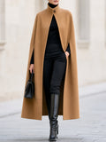 High‑Neck Single‑Button Wool‑Blend Long Cape Coat
