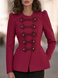 Frog-Button Military Peplum Jacket with Sculpted Waist
