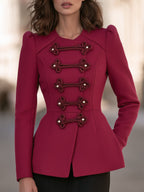 Frog-Button Military Peplum Jacket with Sculpted Waist