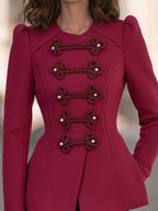 Frog-Button Military Peplum Jacket with Sculpted Waist