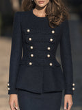 Pearl-Button Corded Military Peplum Jacket With Sculpted Waist