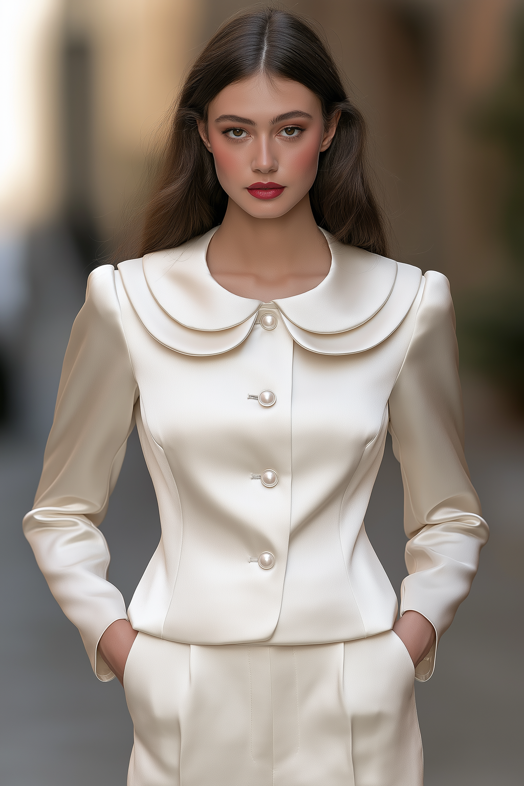 Women's Elegant Satin Double-Layer Peter Pan Collar Blazer