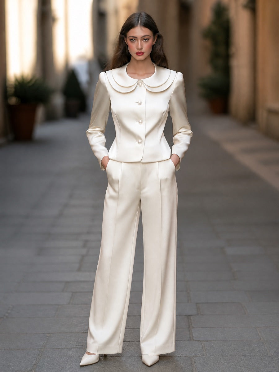 Women's Elegant Satin Double-Layer Peter Pan Collar Blazer