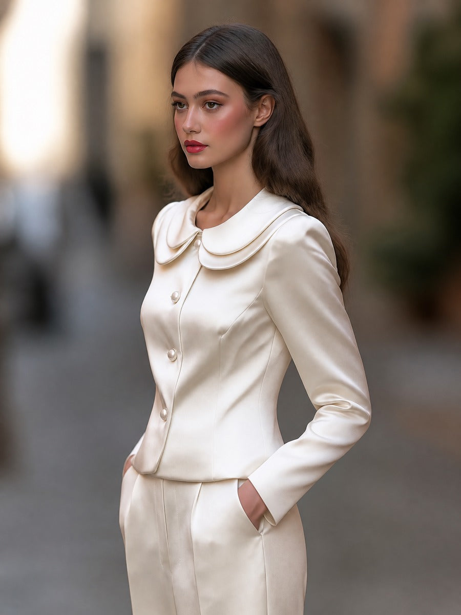 Women's Elegant Satin Double-Layer Peter Pan Collar Blazer
