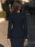 Pearl-Button Corded Military Peplum Jacket With Sculpted Waist