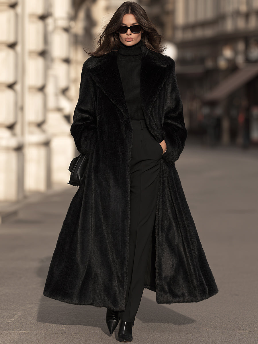 Women's Long Faux Fur Lapel Coat Elegant Oversized Winter Overcoat