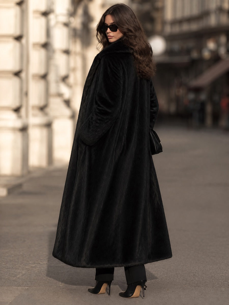 Women's Long Faux Fur Lapel Coat Elegant Oversized Winter Overcoat