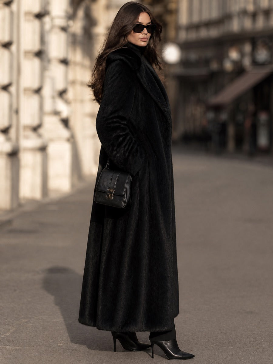 Women's Long Faux Fur Lapel Coat Elegant Oversized Winter Overcoat