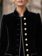Stand Collar Gold-Button Velvet Tailored Coat