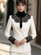 Lace Collar Double-Breasted Tailored Blazer