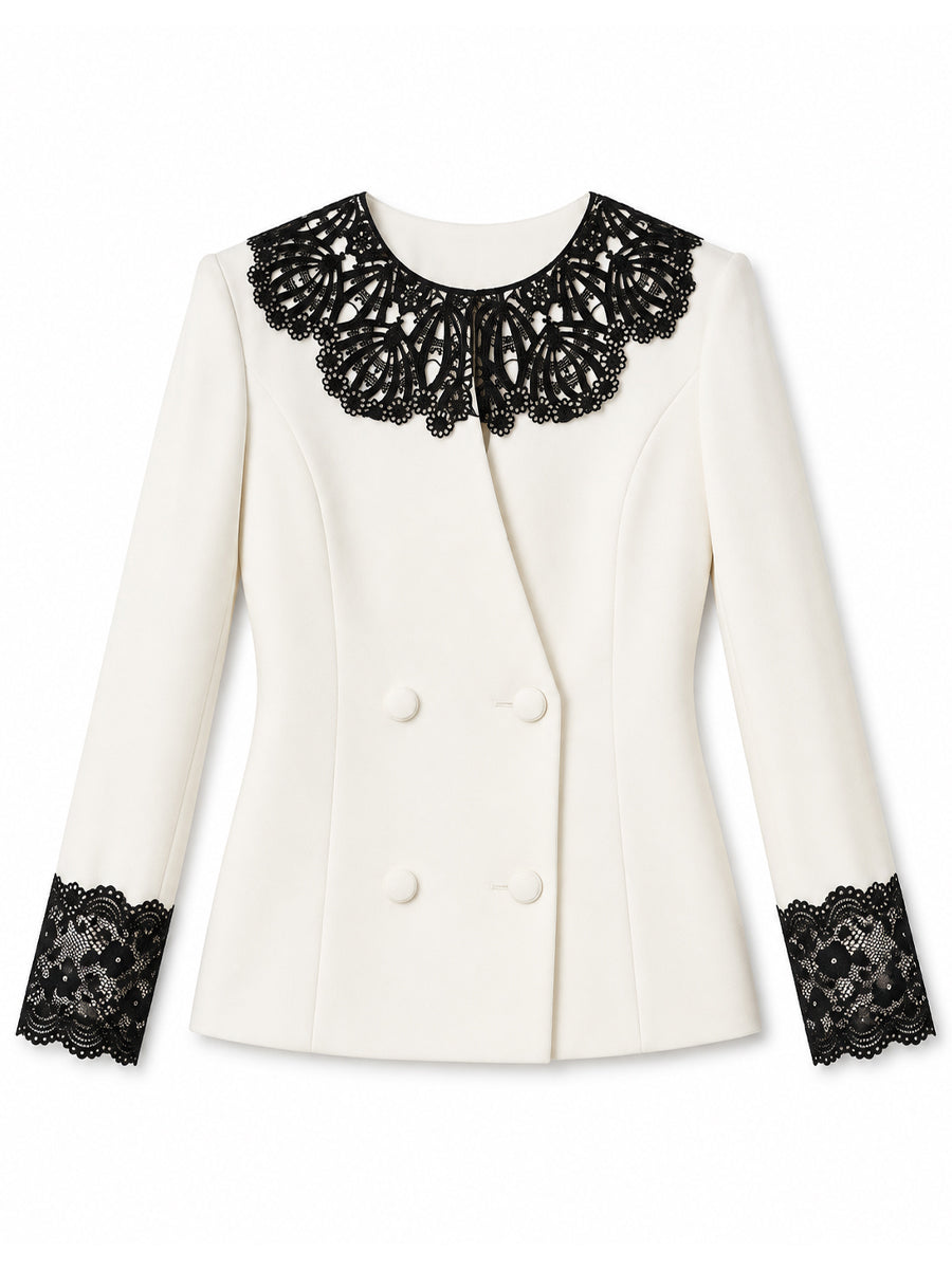Lace Collar Double-Breasted Tailored Blazer