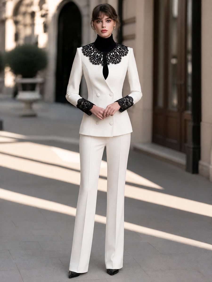 Lace Collar Double-Breasted Tailored Blazer