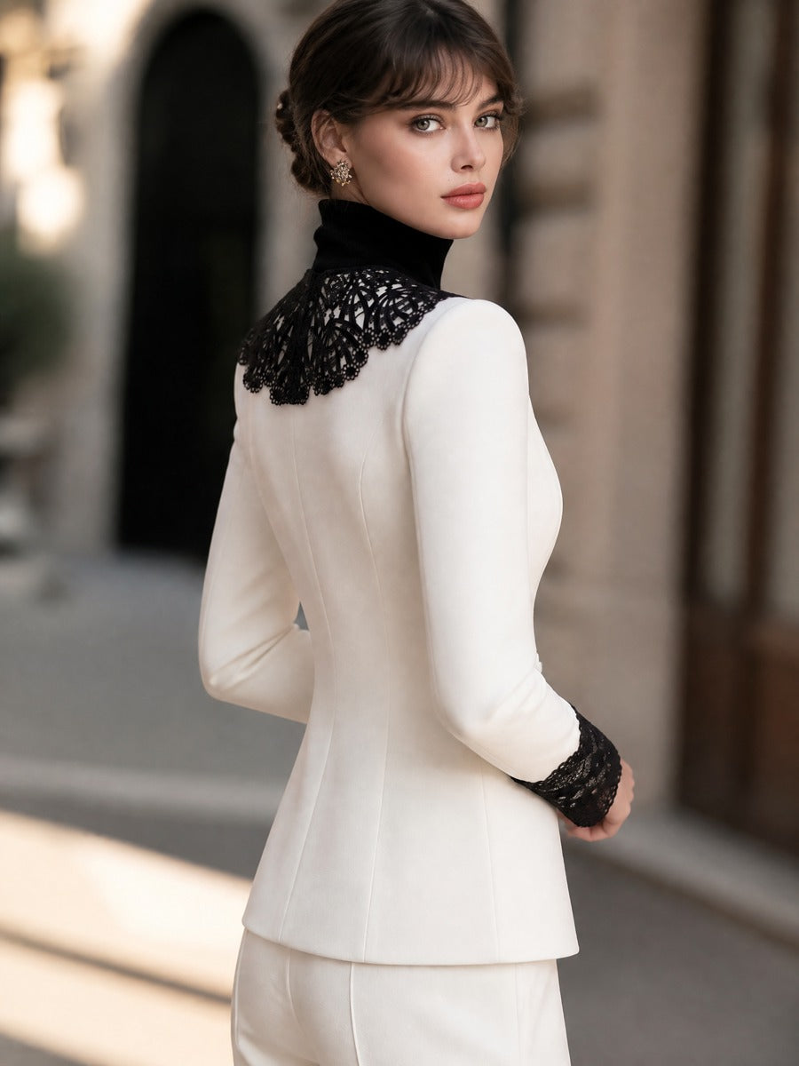 Lace Collar Double-Breasted Tailored Blazer