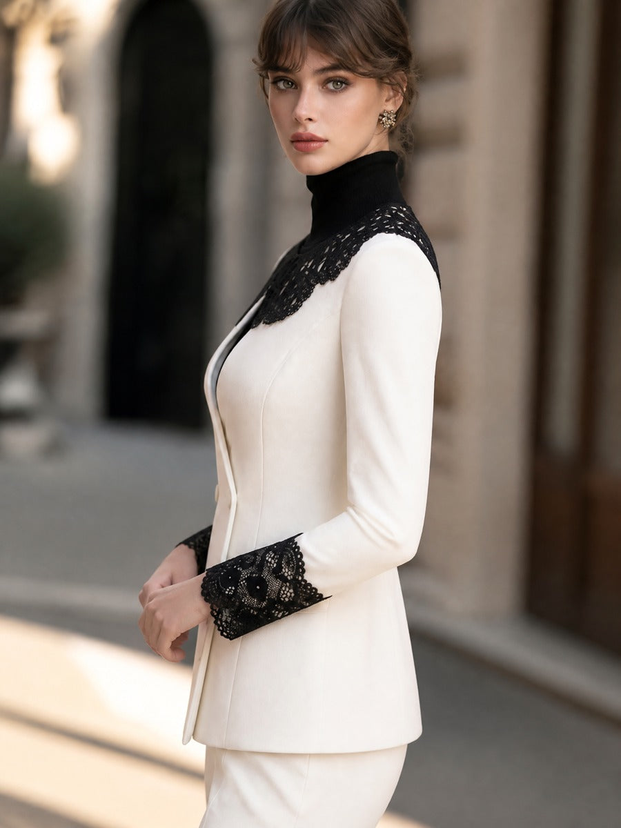 Lace Collar Double-Breasted Tailored Blazer