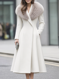 Ivory Faux Fur Shawl Collar Fit-and-Flare Long Coat