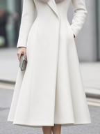 Ivory Faux Fur Shawl Collar Fit-and-Flare Long Coat