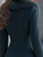 Deep Teal Faux Fur Shawl Collar Flared Sleeve Short Coat