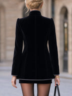 Stand Collar Gold-Button Velvet Tailored Coat