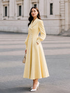 Elegant Double-Breasted Lantern Sleeve Long Coat Dress