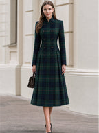 Plaid Wool‑Blend Double‑Breasted Fit‑and‑Flare Midi Coat