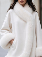 Faux Fur Trim Wrap Short Wool‑Blend Coat