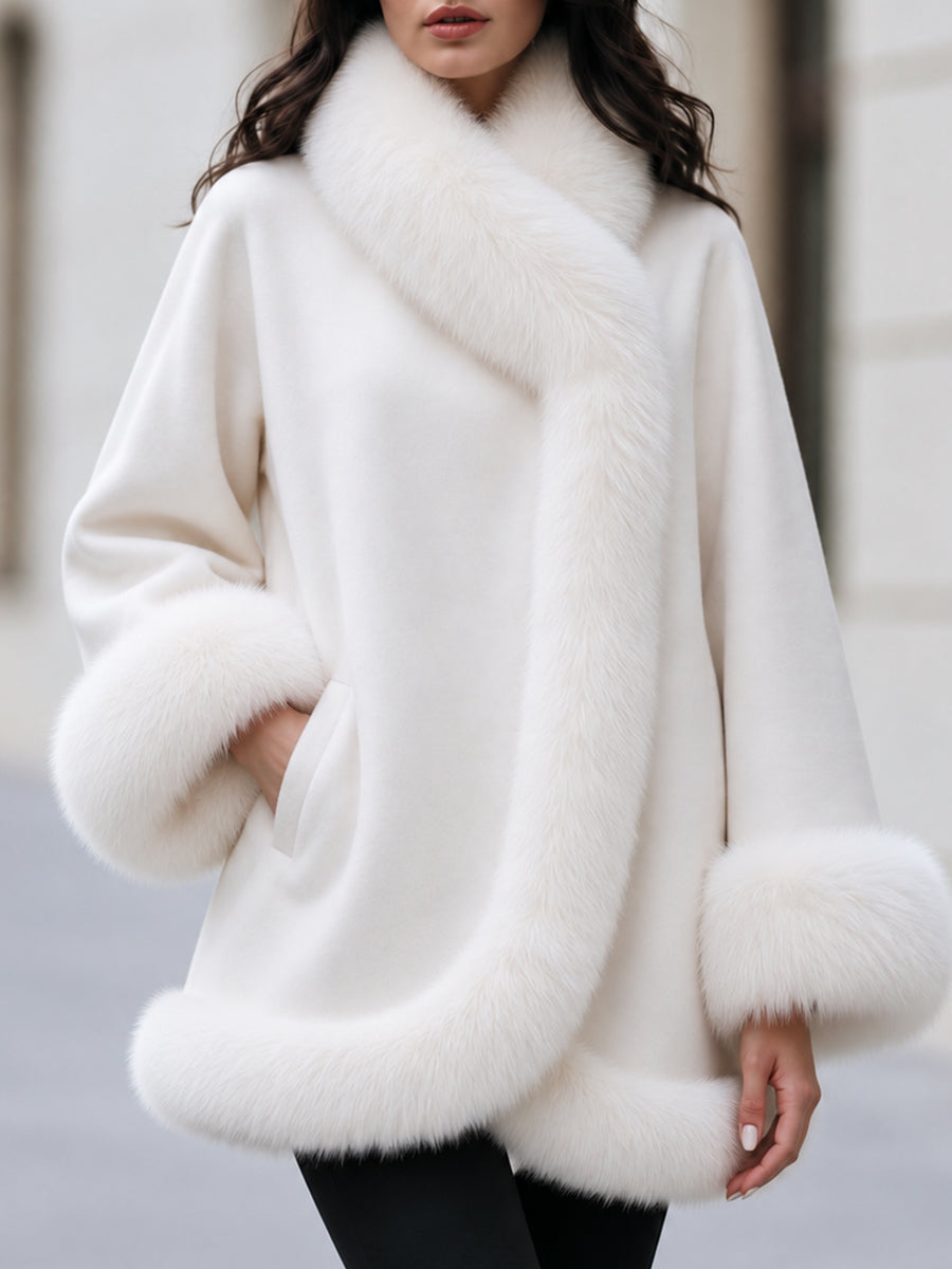 Faux Fur Trim Wrap Short Wool‑Blend Coat