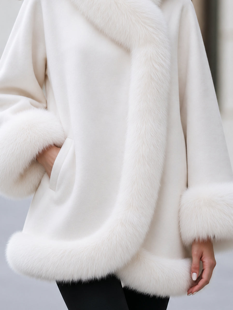 Faux Fur Trim Wrap Short Wool‑Blend Coat