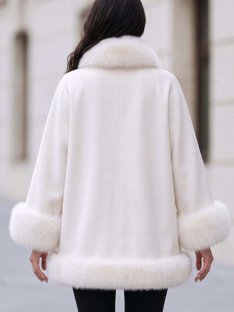 Faux Fur Trim Wrap Short Wool‑Blend Coat