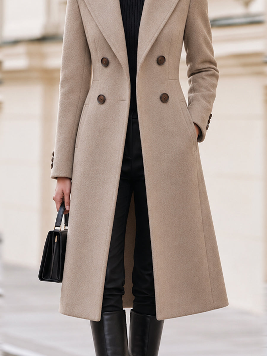 Double‑Breasted Tailored Wool‑Blend Midi Coat