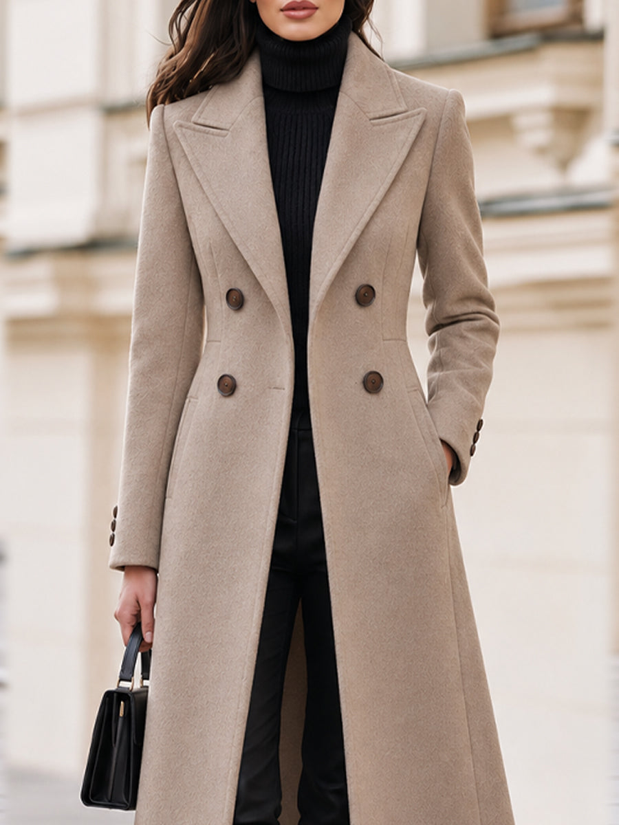 Double‑Breasted Tailored Wool‑Blend Midi Coat