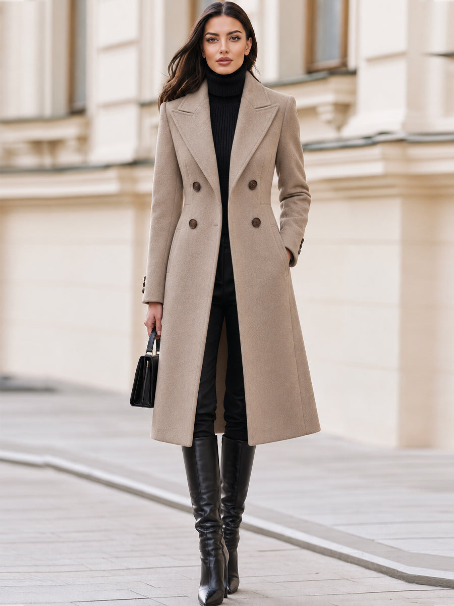 Double‑Breasted Tailored Wool‑Blend Midi Coat