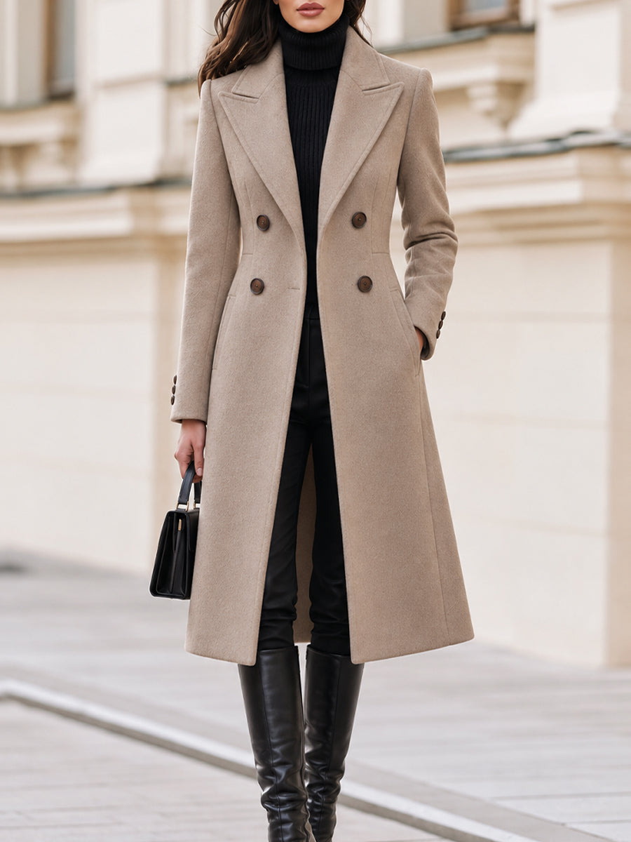 Double‑Breasted Tailored Wool‑Blend Midi Coat