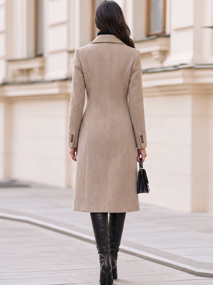 Double‑Breasted Tailored Wool‑Blend Midi Coat