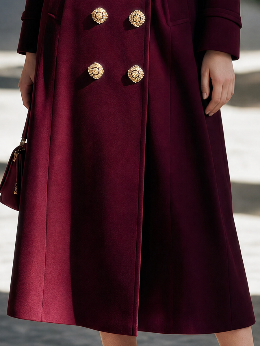 Faux Fur Collar Double-Breasted Belted A-Line Midi Coat