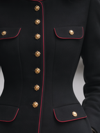 Black Red Piping Gold Button Stand Collar Military Tailored Jacket