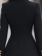 Black Red Piping Gold Button Stand Collar Military Tailored Jacket