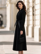 Double-Breasted Longline Coat With Croc-Effect Tie Belt