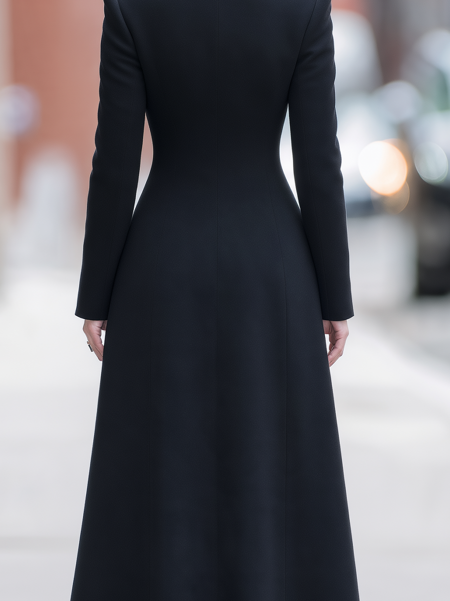 Black Chartreuse Contrast Stand Collar Long Coat & Sleeveless Maxi Dress Two-Piece Set
