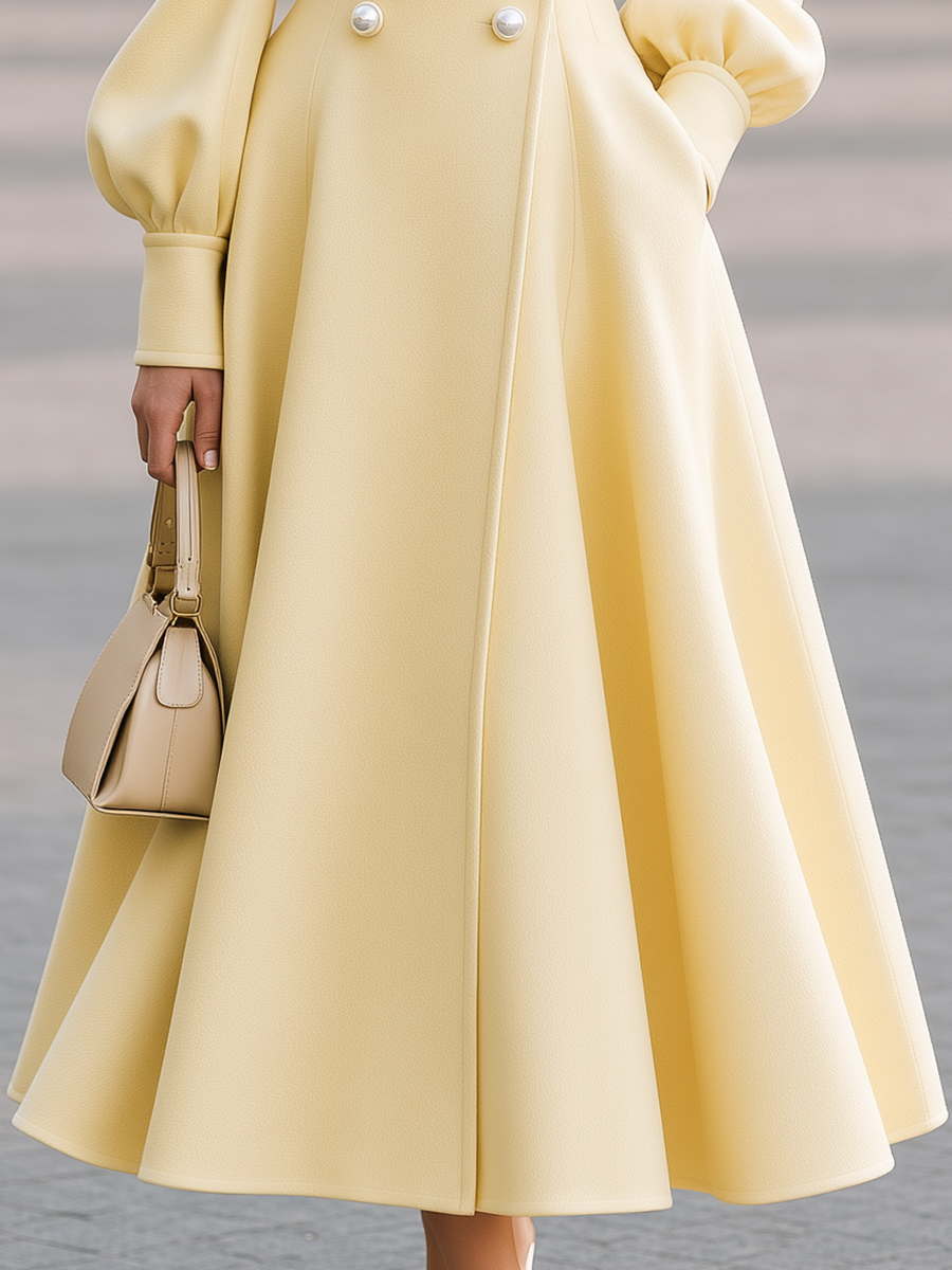 Elegant Double-Breasted Lantern Sleeve Long Coat Dress