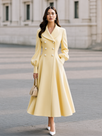 Elegant Double-Breasted Lantern Sleeve Long Coat Dress