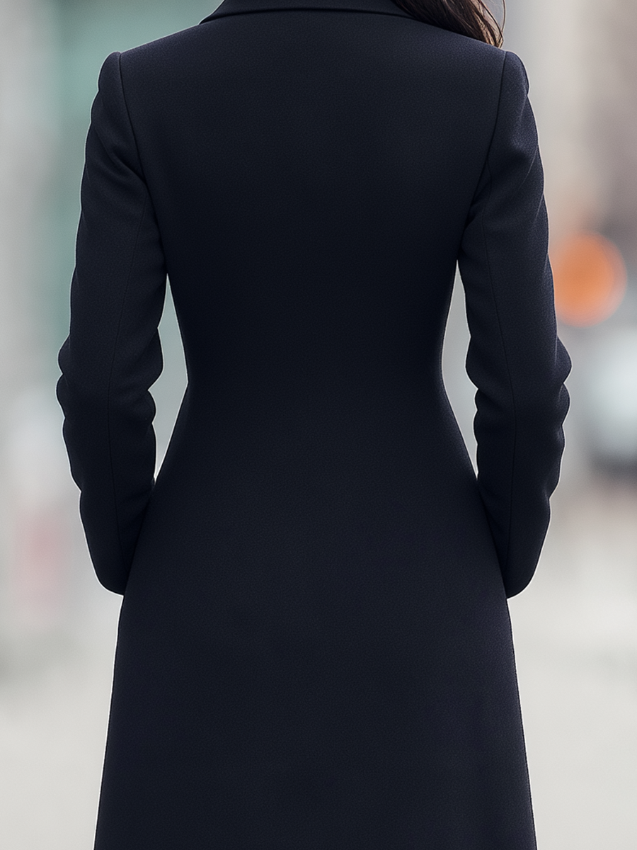 Black Notched Lapel Single-Button Fit-and-Flare Maxi Coat