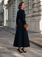 Faux-Fur Cuff Button-Front Maxi Coat Dress