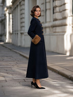 Faux-Fur Cuff Button-Front Maxi Coat Dress