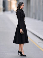 Elegant Notched Lapel Double-Breasted Fit-and-Flare Long Coat
